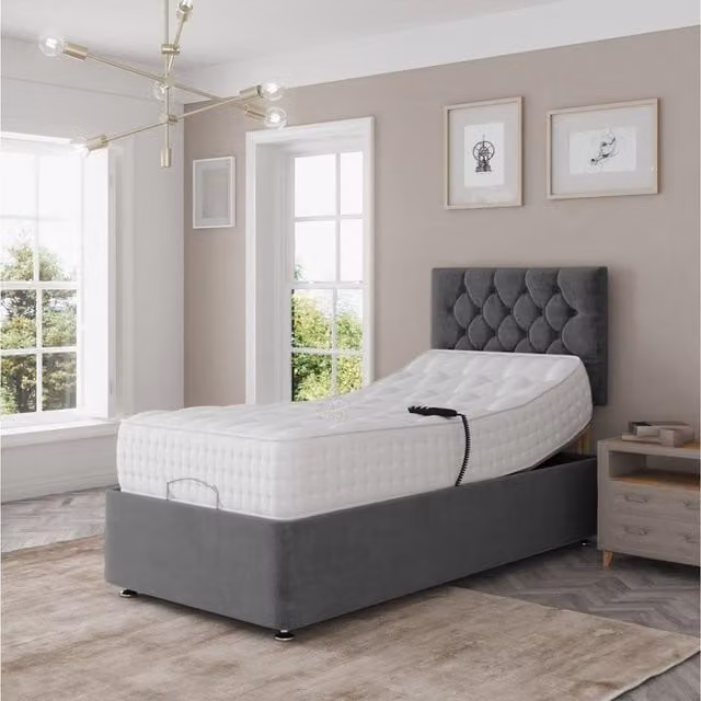 Zaye Living Madison Electric Adjustable Bed Set with Fabric Pocket Sprung Mattress, Grey, W/D/H: 90 x 200 cm