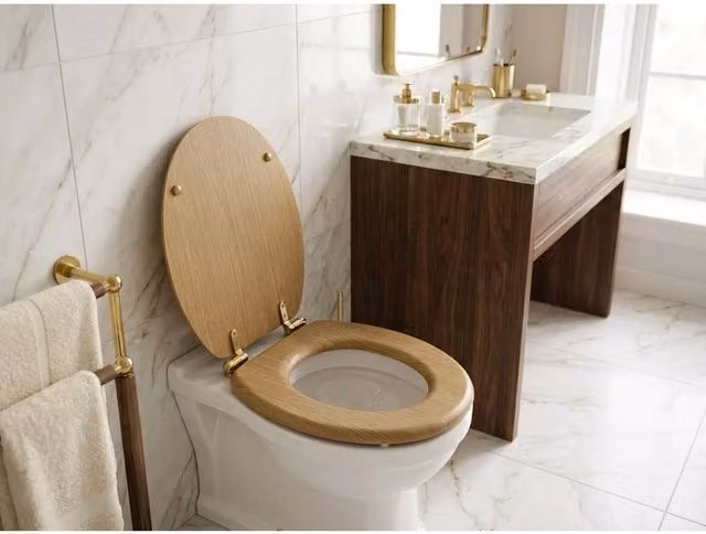VOGREX Soft Close Oval Wooden Toilet Seat in Brown Dark Oak