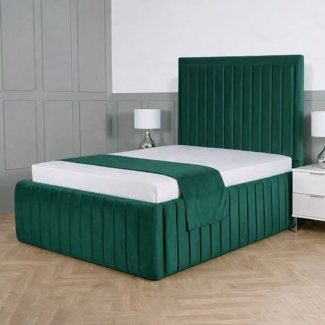 Living Comfort Bedz Saint Germain Plush Upholstered Small Double Bed with 48 Inch Headboard and Slatted Base in Green