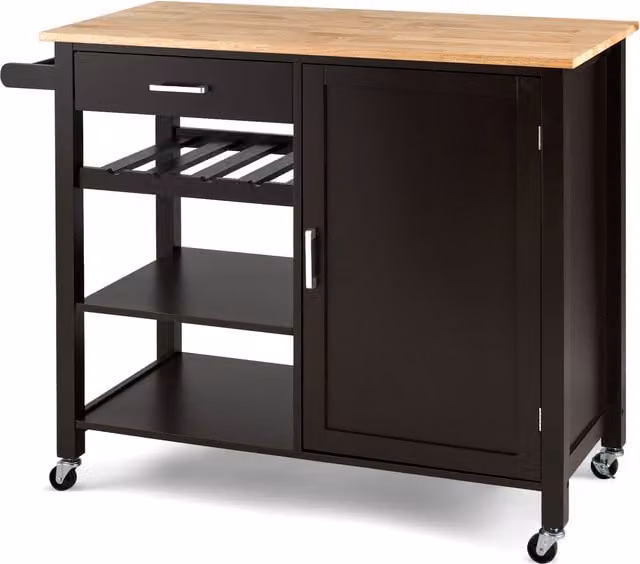 COSTWAY Modern Kitchen Island Cart Rolling Storage Trolley in Brown Wood Finish