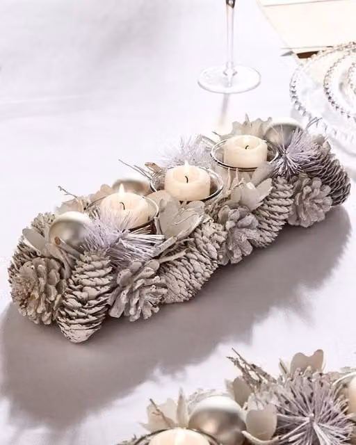 Dibor White and Silver Christmas Centrepiece Tealight Holder, 36 cm