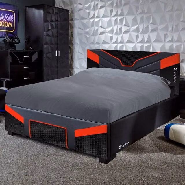 X Rocker Cerberus MKII Upholstered Gaming Bed Frame for Kids and Teens in Red or Blue, W/D/H: 90 x 190 cm
