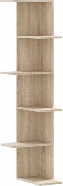 Berkfield Home Sonoma Oak Wall Corner Shelf in Light Tan, W/D/H: 36.5 x 36.5 x 140 cm