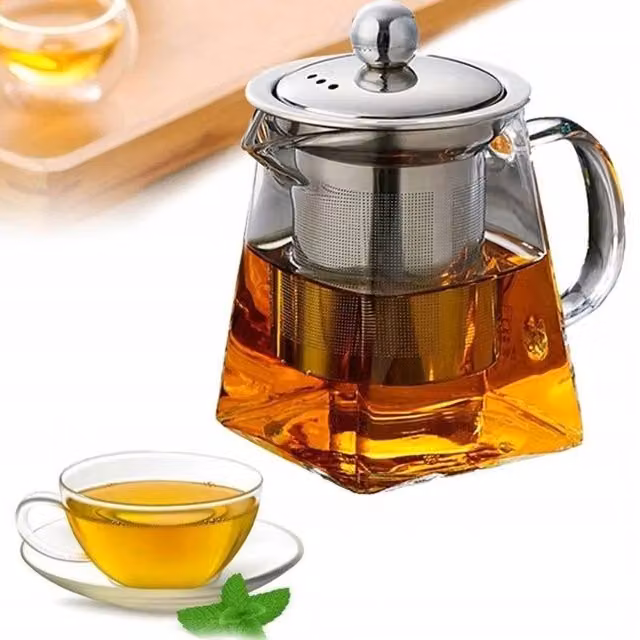 PAWNORA Heat Resistant Glass Teapot with Stainless Steel Infuser in Clear