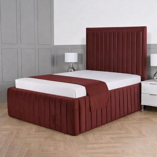 Living Comfort Bedz Saint Germain Plush Upholstered Bed with Slatted Base and 48 Inch Headboard in Maroon, Small Double