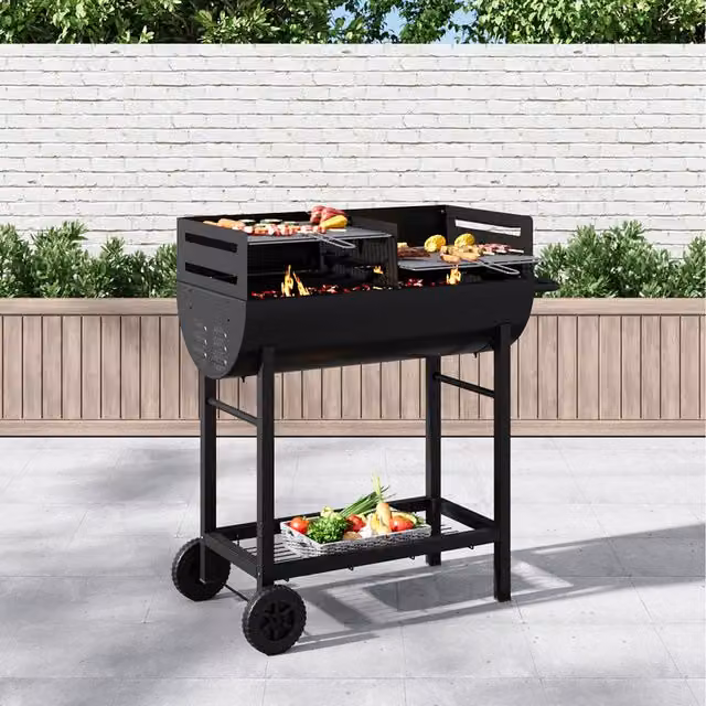Breeins Black Stainless Steel Charcoal BBQ Cart Grill, Width: 94 cm