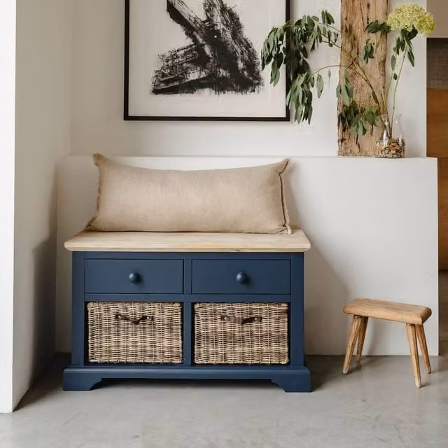 Statement Furniture Florence Storage Bench with 2 Drawers and 2 Baskets in Blue