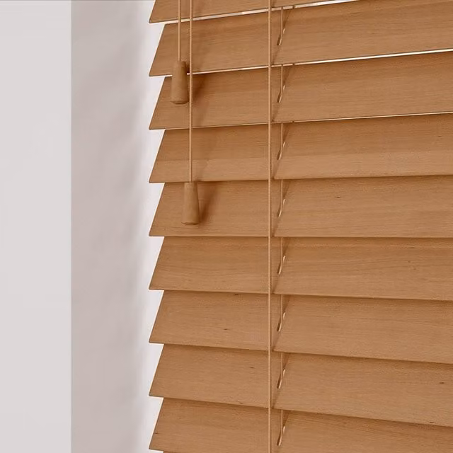 NewEdgeBlinds Wooden Venetian Blinds with Cord in Caramel Oak, Width: 105 cm