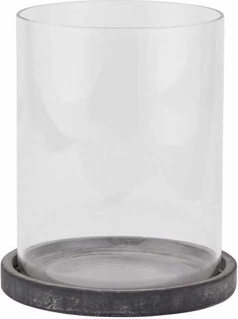 Hill Interiors Amalfi Grey Ceramic and Glass Tabletop Hurricane Pillar Lantern, H: 21.0 cm, W: 18.0 cm, D: 18.0 cm