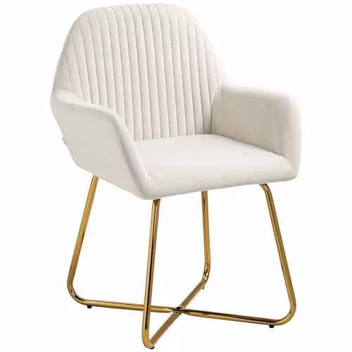 HOMCOM Modern Velvet-Touch Fabric Tub Armchair in White