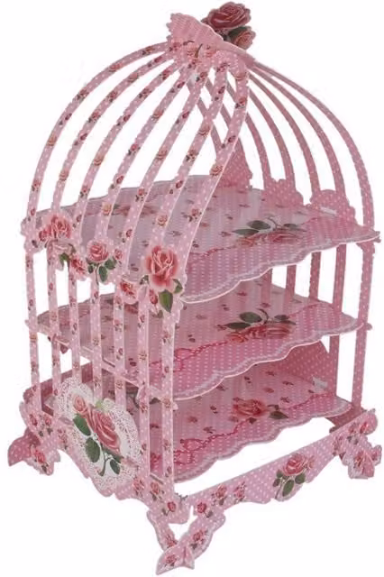 Neel Blue 3 Tier Vintage Birdcage Cupcake Stand and Dessert Tower in Pink and Blue