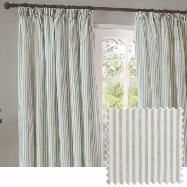 Make It A Home Hebden Striped Cotton Pencil Pleat Curtain Pair in Green, Width: 137 cm, Height: 168 cm