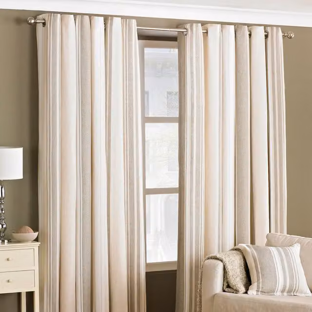 Make It A Home Set of 2 Broadway Striped Room Darkening Eyelet Curtains, Brown and Beige, Height: 183 cm, Width: 168 cm