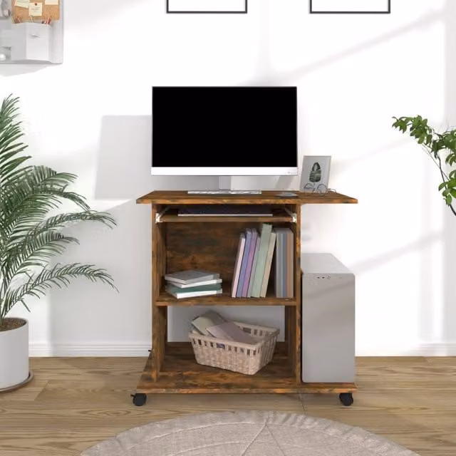 Berkfield Home Computer Desk in Smoked Oak Brown, W/D/H: 80 x 50 x 75 cm