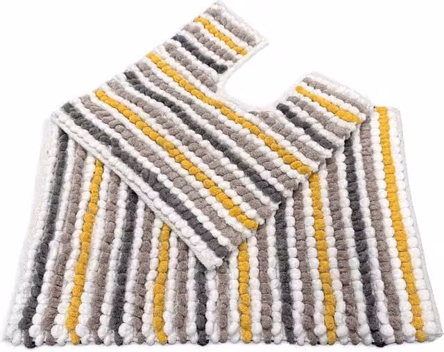 Allure Bath Fashions Merlin Two Piece Chunky Bobble Striped Bath Mat Set in Yellow, W/D/H: 50 x 80 cm