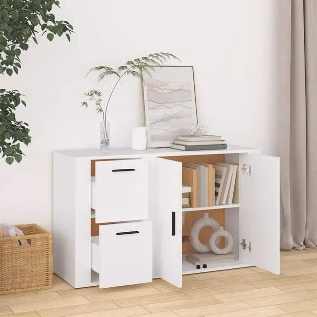 Berkfield Home Modern White Sideboard, W/D/H: 100 x 33 x 59.5 cm