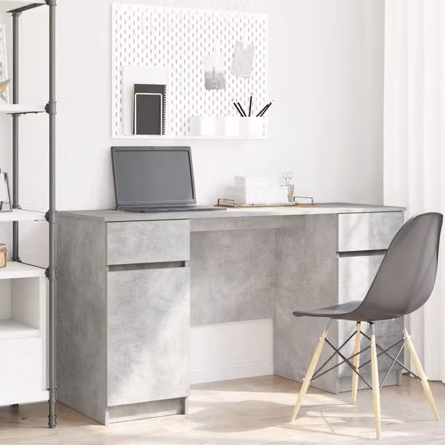 Berkfield Modern Writing Desk in Grey Concrete Finish, W/D/H: 140 x 49 x 76 cm