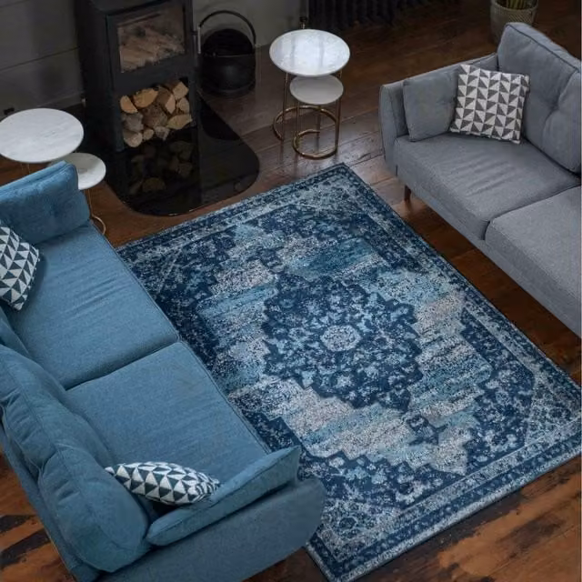 The Rug House Traditional Medallion Living Area Rug in Blue, W: 290 cm, D: 200 cm
