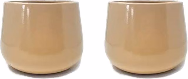 Verano Spanish Ceramics Beige Cylinder Indoor Plant Pot Set of 2, Height: 20.5 cm