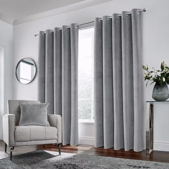 Enhanced Living Hampton Grey Blackout Velvet Supersoft Eyelet Curtains, Grey, Width: 229 cm, Height: 168 cm