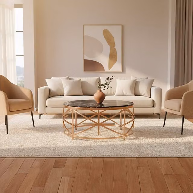 Orsina Black Marble and Gold Geometric Coffee Table