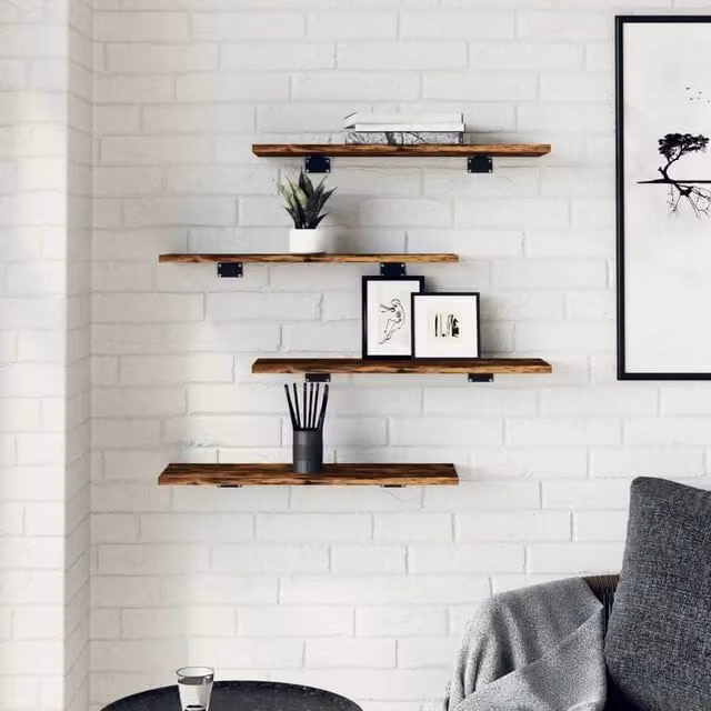 Berkfield Home Set of 4 Wall Mounted Shelves in Smoked Oak Brown, W: 60 cm, D: 20 cm, H: 1.5 cm