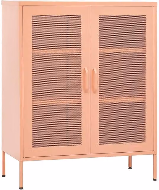 Berkfield Home Modern Pink Steel Storage Cabinet with Glass Doors W/D/H: 80 x 35 x 101.5 cm