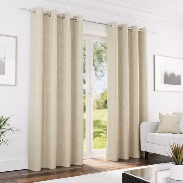 Knightsbridge Cream Chenille Blackout Eyelet Curtains, Thermal Insulating, Width: 183 cm, Height: 168 cm