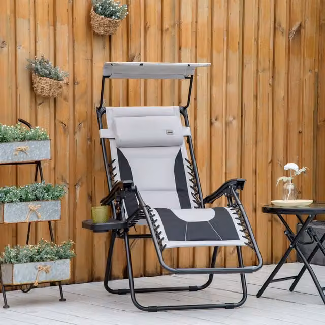 Outsunny Zero Gravity Folding Reclining Lounger Chair in Grey