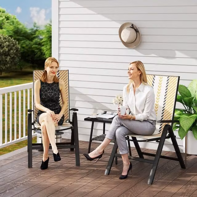 Outsunny Set of 2 Orange Rattan Folding Garden Chairs with Adjustable Backrests