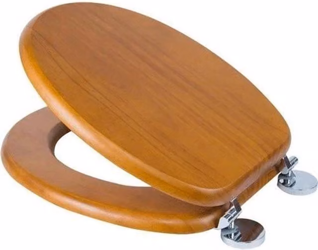 KORVIXA Flexi-Fix Oval Solid Pine WC Toilet Seat in Brown with Quick Release
