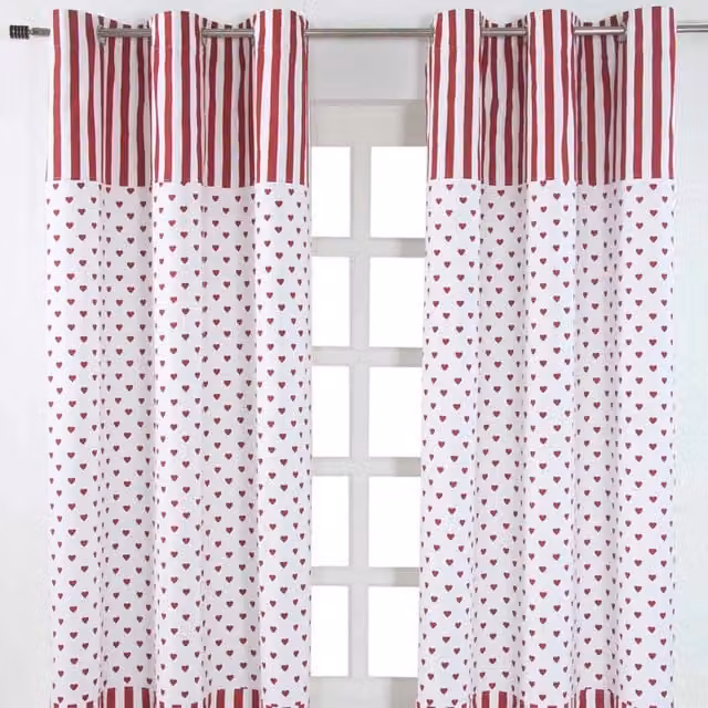 Homescapes Red Graphic Eyelet Curtain Pair, Opaque, H: 182 cm x W: 137 cm