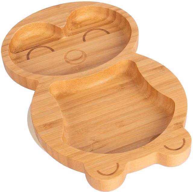 Tiny Dining Penguin Bamboo Divided Baby Suction Plate in Beige