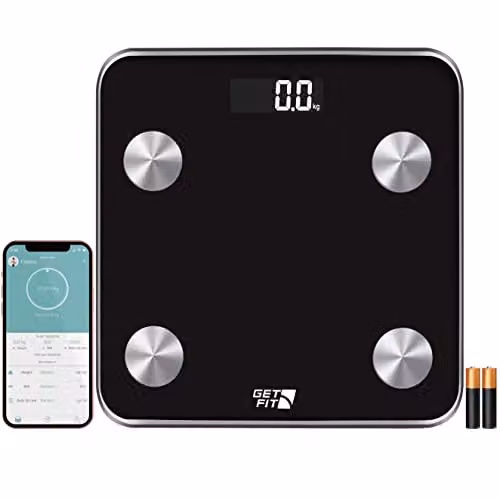 Get Fit Smart Digital Bathroom Scales in Black with Bluetooth App Control and LCD Display