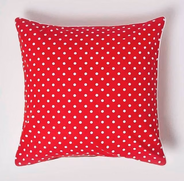 Homescapes Red and White Polka Dot Cotton Square Cushion Cover, W/D/H: 30 x 30 x 30 cm