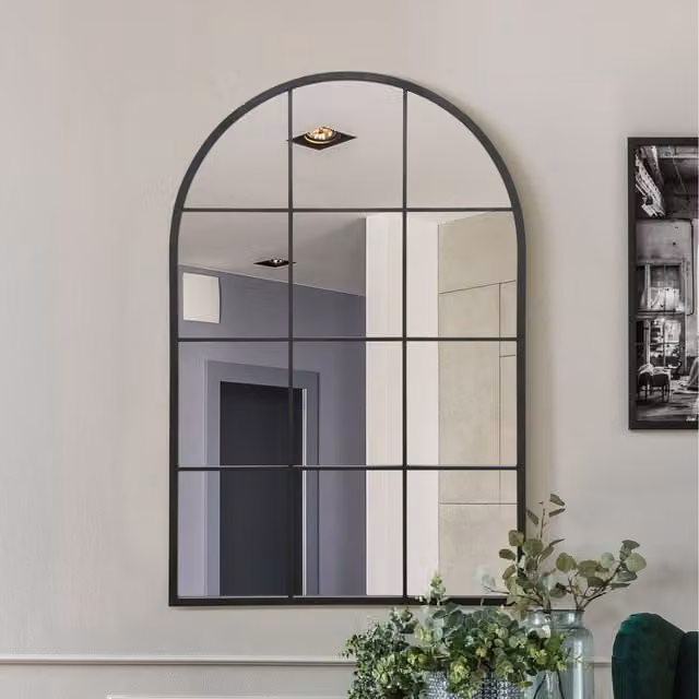 MirrorOutlet Fenarc Modern Wall Mirror in Black and Gold with Metal and Glass