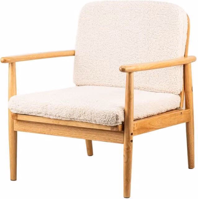 Nordlys Scandinavian Lounge Armchair with Solid Wood Frame and White Bouclé Fabric