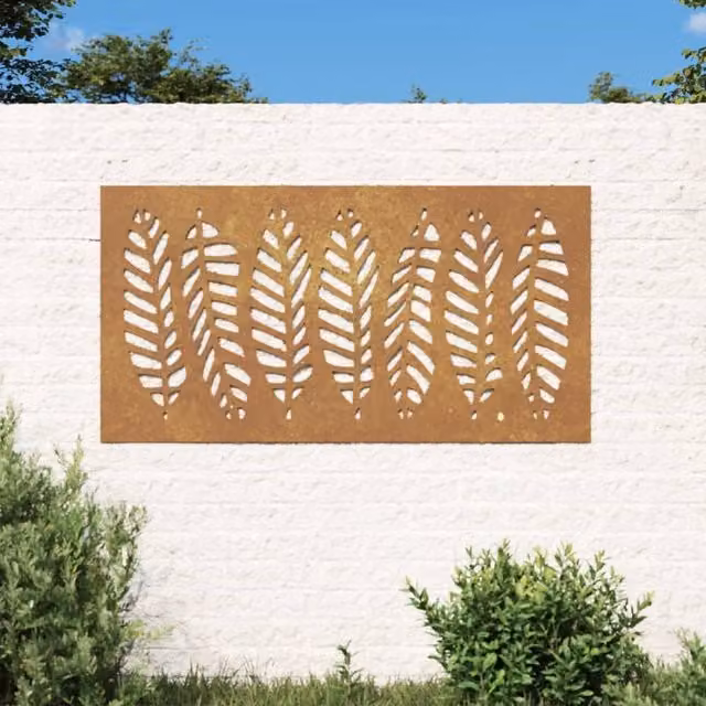 Berkfield Home Brown Corten Steel Floral Leaf Garden Wall Decoration W: 105 cm, H: 55 cm