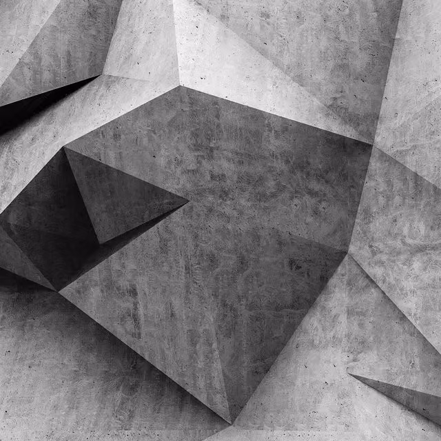 Grey Abstract 3D Concrete Wall Mural with Industrial Stone Look, Width: 192 cm