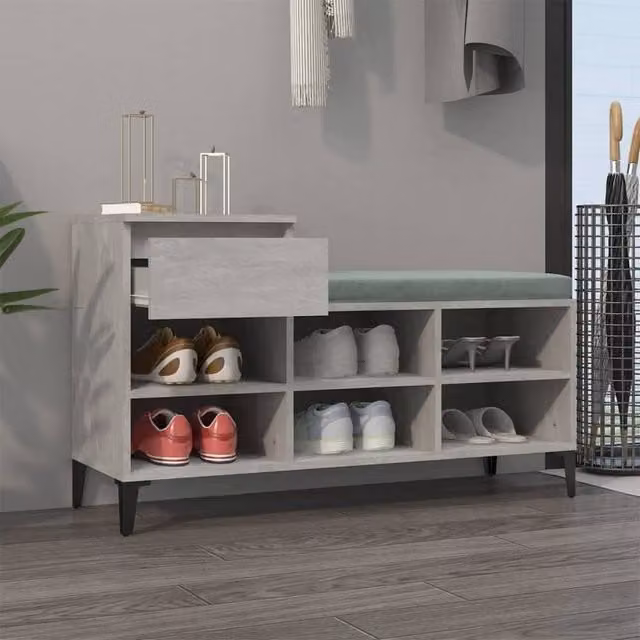 Berkfield Home Concrete Grey Shoe Cabinet with Integrated Seat, W/D/H: 102 x 36 x 60 cm