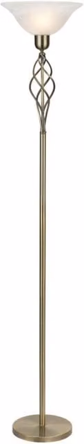 Happy Homewares Classic Knot Twist Floor Lamp Uplighter in Antique Brass and Gold with White Glass Dome