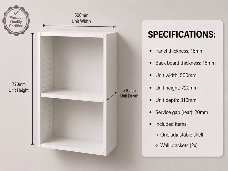 Cheap Furniture Warehouse White Matt Kitchen Wall Unit with Internal Shelves, W/D/H: 50 x 31.8 x 72 cm