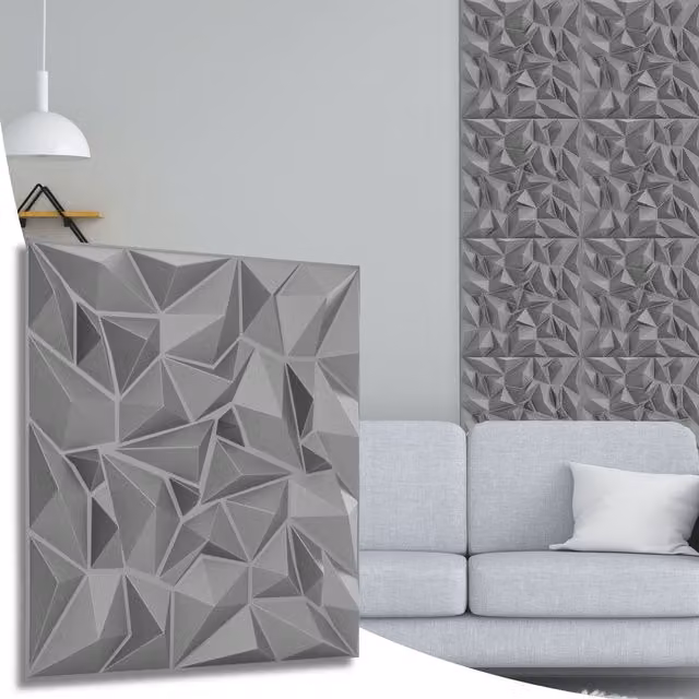 NOVECRAFTO Silver Grey Diamond Design 3D PVC Wall Panels, W/D/H: 50 x 50 x 0.25 cm