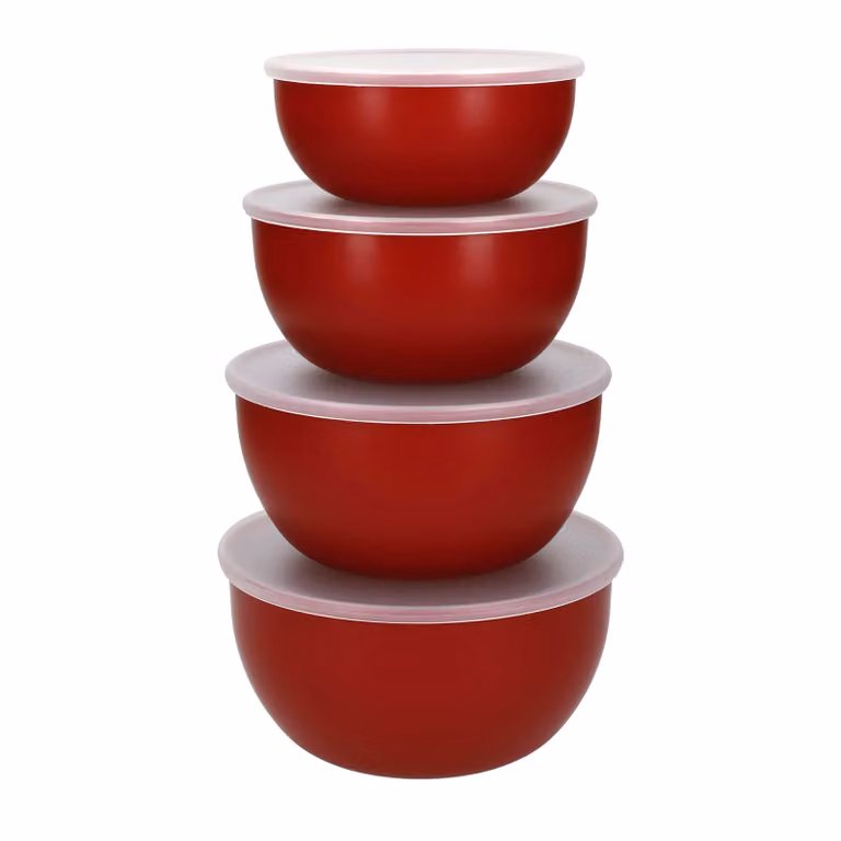 KitchenAid 7-Piece Kitchen Set in Red with Birchwood and Silicone Spatulas and Nesting Meal Prep Bowls
