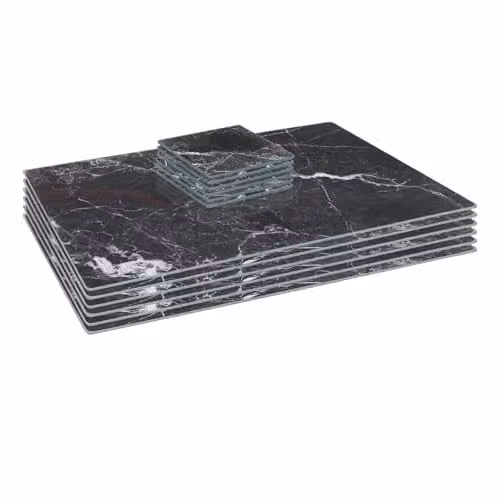 Harbour Housewares 12pc Black and White Marble Effect Glass Placemats and Coasters Set, W: 40 cm, D: 30 cm