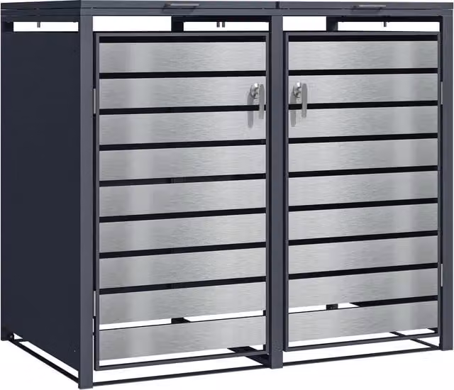 Phoenix Safe Company GB2213ASK Double Wheelie Bin Storage, Silver Effect, W/D/H: 132 x 80 x 116 cm