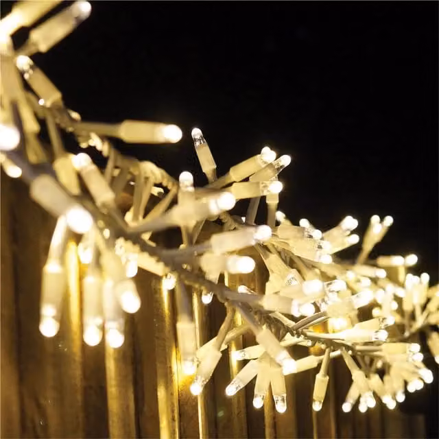 Xmas Haus Warm White LED Christmas Cluster String Lights with White Silicone Cable, IP65 Rated, Connectable