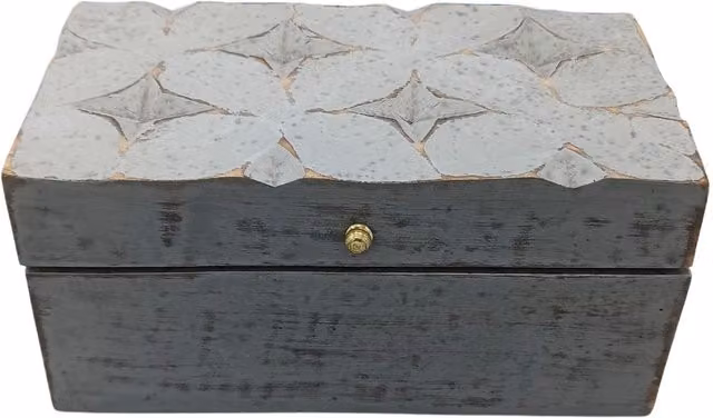 KDMD Vintage Deco Multi Purpose Wood Box in Grey Star, W/D/H: 22 x 12 x 10 cm