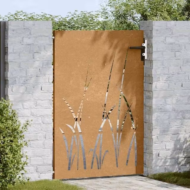 Berkfield Home Beautiful Garden Gate in Brown Corten Steel with Grass Design, W: 85 cm, H: 125 cm