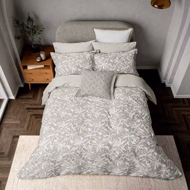 Bedeck of Belfast Cora Single Duvet Cover and Pillowcase Set, Grey and White Linen Cotton Blend, 90 x 200 cm
